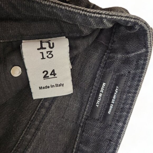 R13 Japanese Denim Knee Chaps‎ Shredded Black Leather Sz 24 Style R13wm0040-69 - Picture 7 of 14